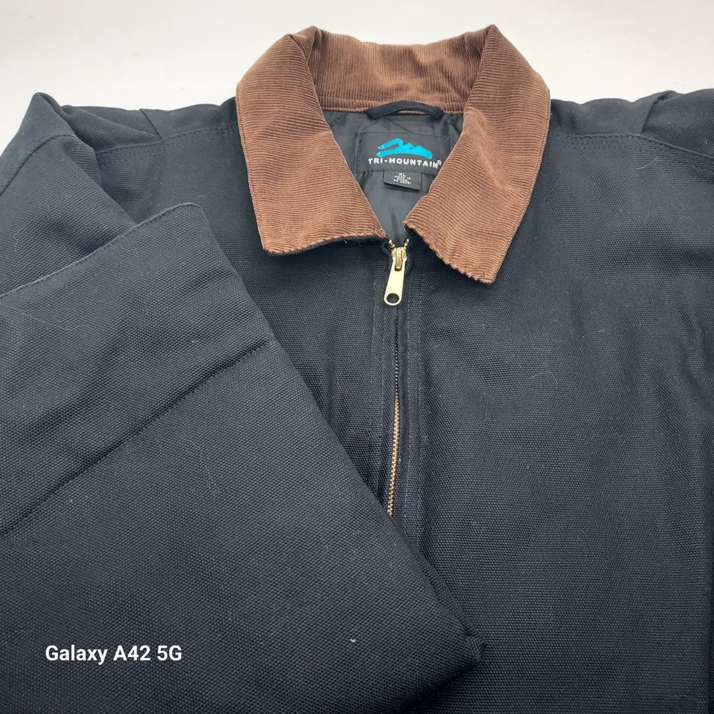Tri-Mountain Mens XL Black Cotton Canvas Work Jacket Corduroy Collar Quilted